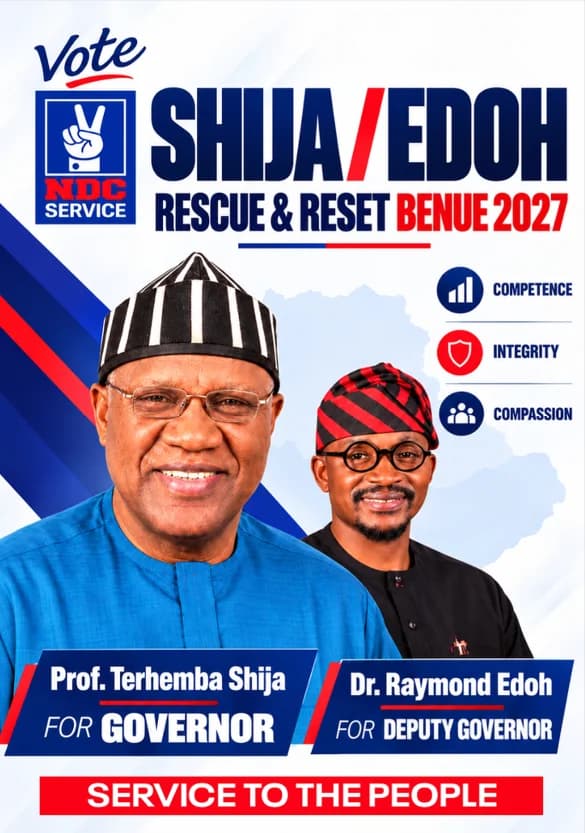 Shija–Edoh Benue campaign artwork featuring Prof. Terhemba Shija and Dr. Raymond Edoh